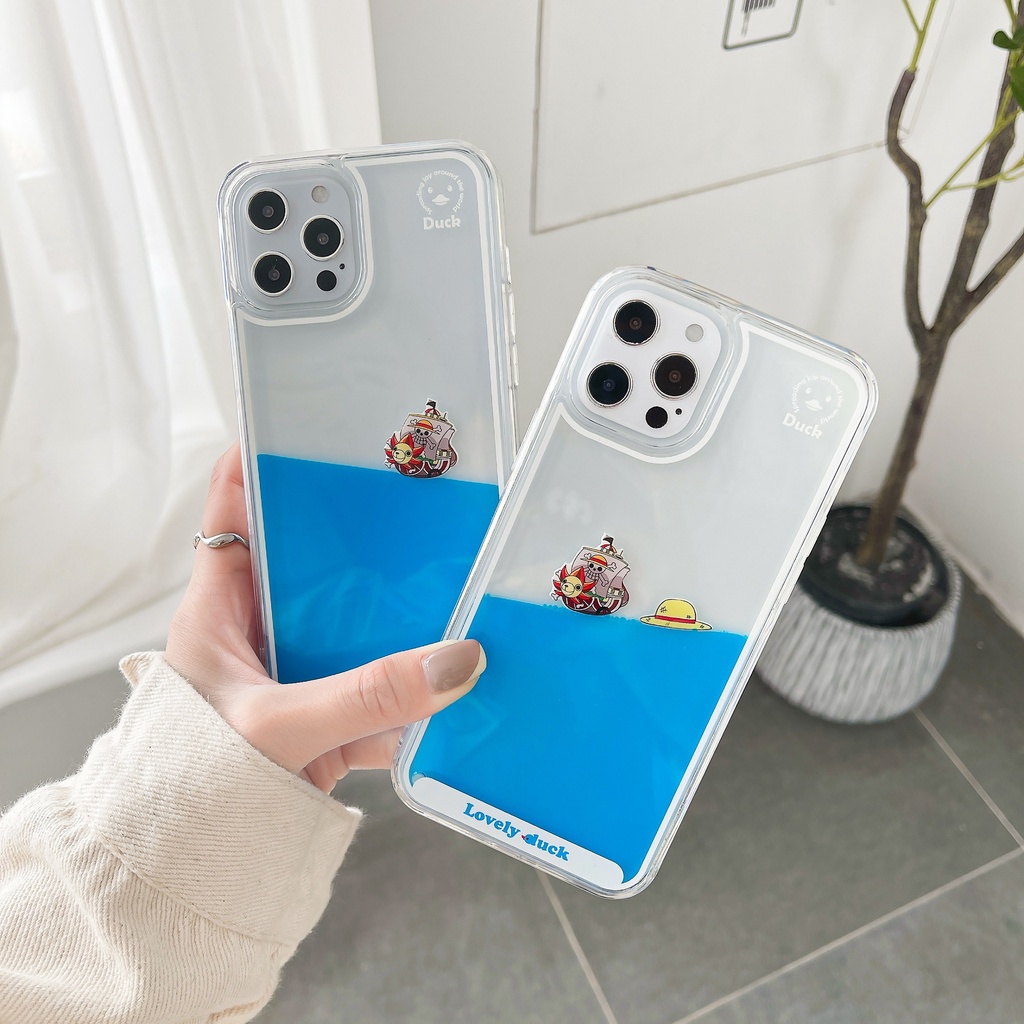 IPhone15 14 13 Pro Max 12 11 6 7 8 Plus X XR XS Cartoon One Piece Areia Movediça Líquida Transparente Estrutura Macia Capa Dura Da Caixa Traseira