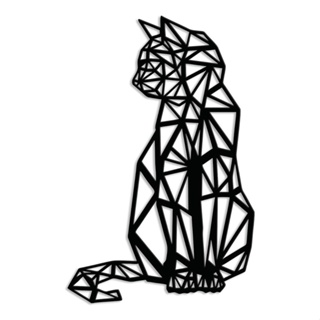 Quadro Decorativo Gato Sentado Aplique Mdf 3mm Preto