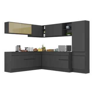 Armário de Cozinha Completa de Canto com Rodapé Veneza Multimóveis MP2100.895 Preto