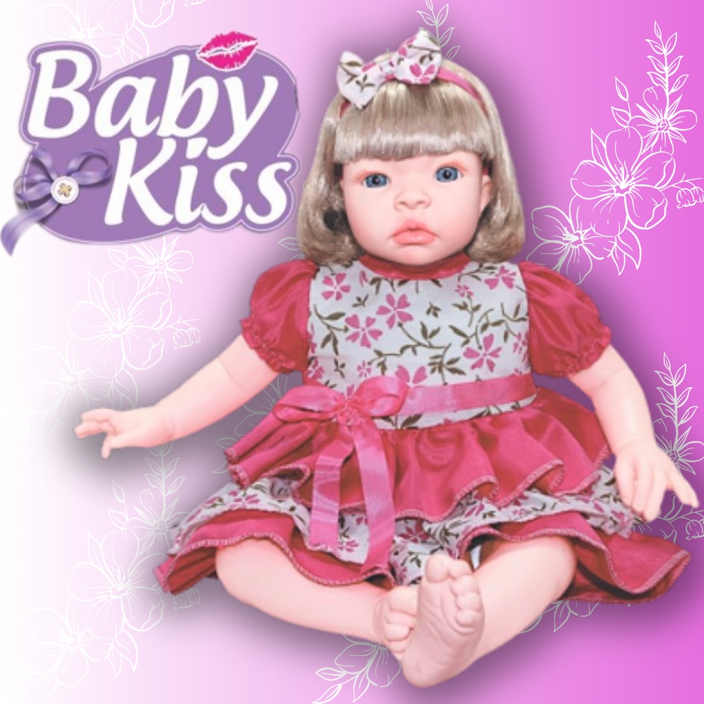 Boneca Tipo Bebe Reborn Menina Loira Baby Kiss