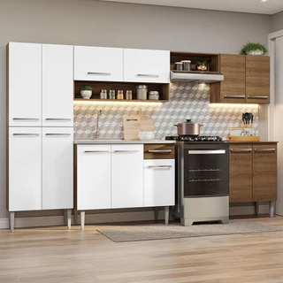 Armário de Cozinha Completa 293cm com Pia Rustic/Branco Emilly Madesa 08 em Oferta na Shopee