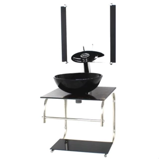 GABINETE 40CM DE VIDRO INOX CUBA REDONDA MARMORE IMPERADOR