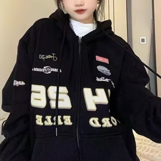 Impressão Coreana De Carta Retrô Americana De Casaco De Cardigan Feminino Com Capuz Preto Casual Primavera Outono Fina Manga Longa