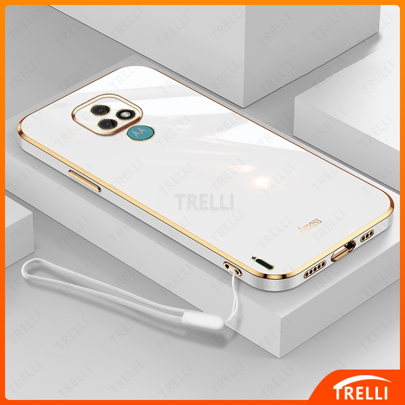 TRELLI case capa capinha De Celular Para Moto E7 Plus E7 + Com Estojo Para Câmera Galvanizada Alça De Pulso