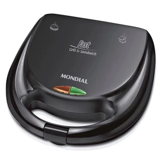 Sanduicheira Elétrica Chapa e Grill Antiaderente Fast Sandwich S-12 220V 750W Preta Mondial