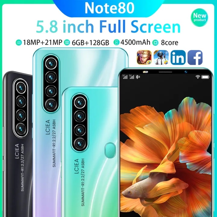 《 Brand New 》 Original Telefone Note80 5G Smartphone 8 + 128GB Tela Grande HD De 6,3 Polegadas 6800mAh Android De Capacidade Acessível E De Baixo Custo Gift