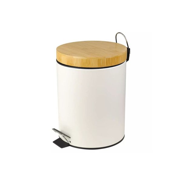 Lixeira Com Pedal 5 Litros Branca e Tampa de Bambu Kala