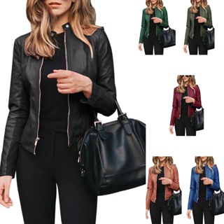 Plus size Jaqueta de Couro Feminina Outono /Inverno Casaco Moda Cor Sólida Com Zíper