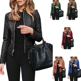 Plus size Jaqueta de Couro Feminina Outono /Inverno Casaco Moda Cor Sólida Com Zíper em Promoção na Shopee Plus size Jaqueta de Couro Feminina Outono /Inverno Casaco Moda Cor Sólida Com Zíper