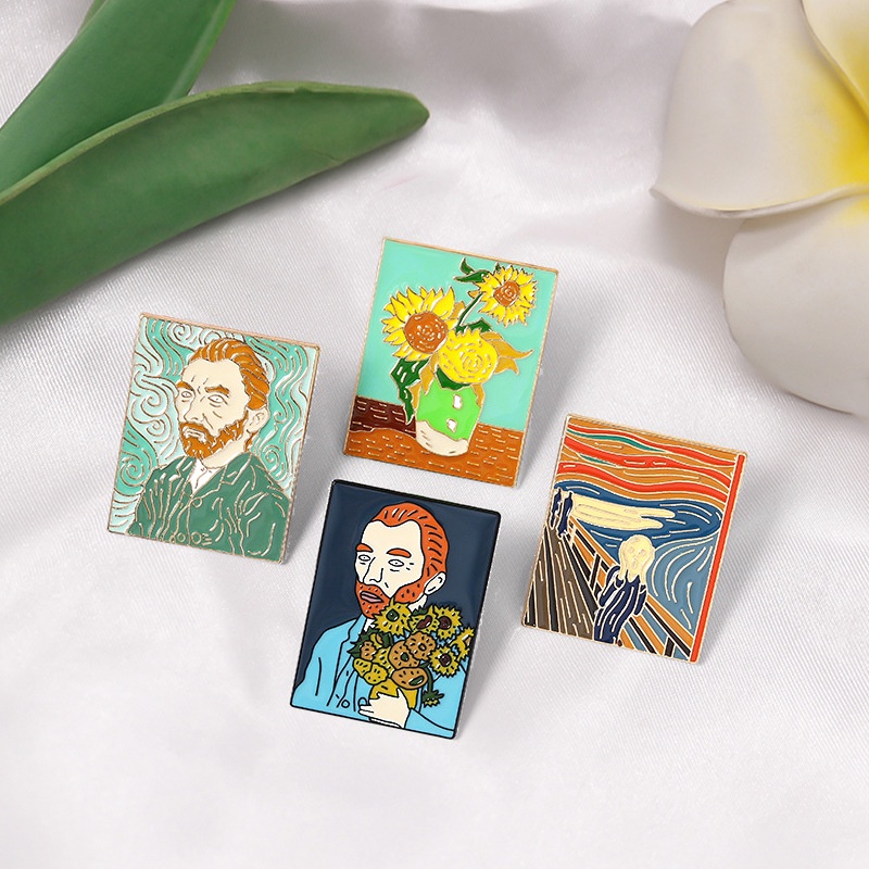 Van Gogh geocoin Avec Broche Et Chevalet Réel Toile - Traçable