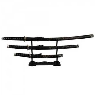 Jg 3 Espadas Decorativa Preta Japonesa Katana 100cm 79cm 54cm