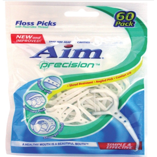 Fio Palhetas de Fio Dental Aim Precision Floss Picks 60 Pack Shopee