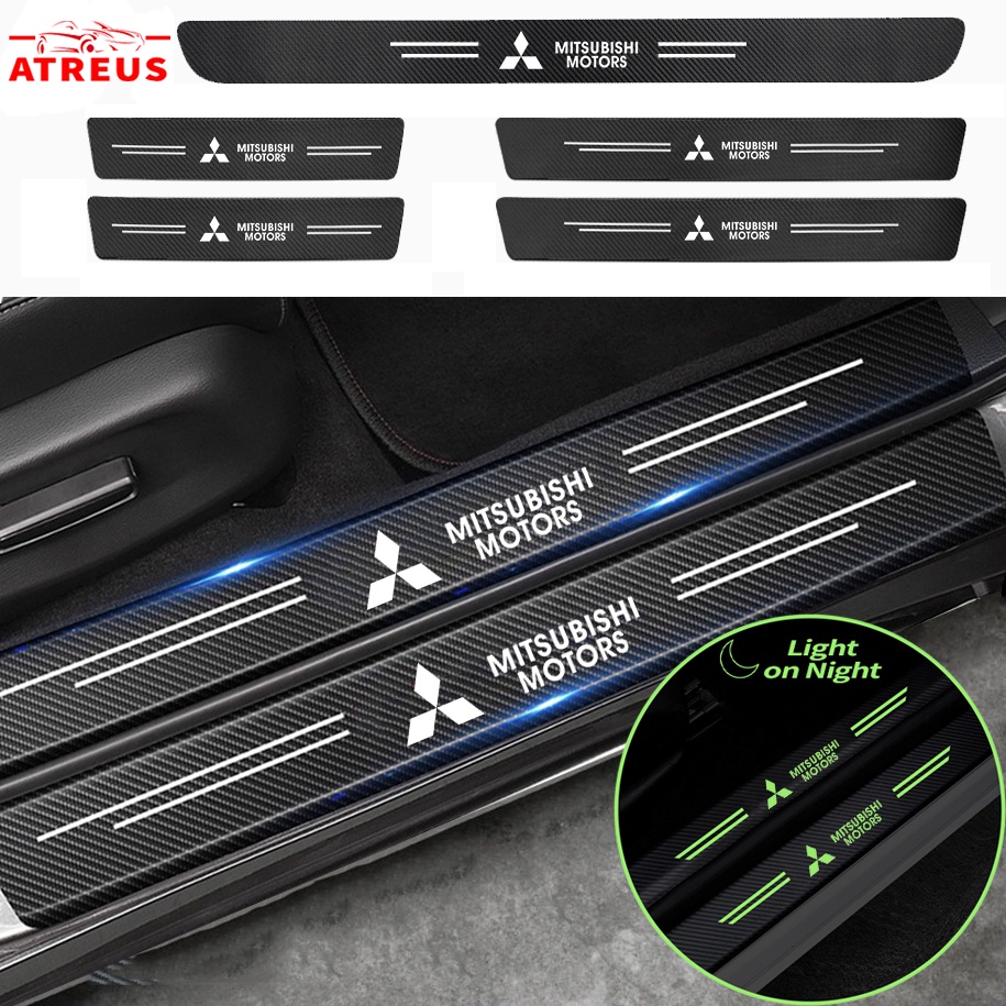 Para Mitsubishi Adesivo Luminoso Soleira De Porta De Carro De Fibra De Carbono Soleira De Porta Anti-risco Protetor De Porta-Malas Para Mitsubishi Lancer Asx Pajero Full Outlander