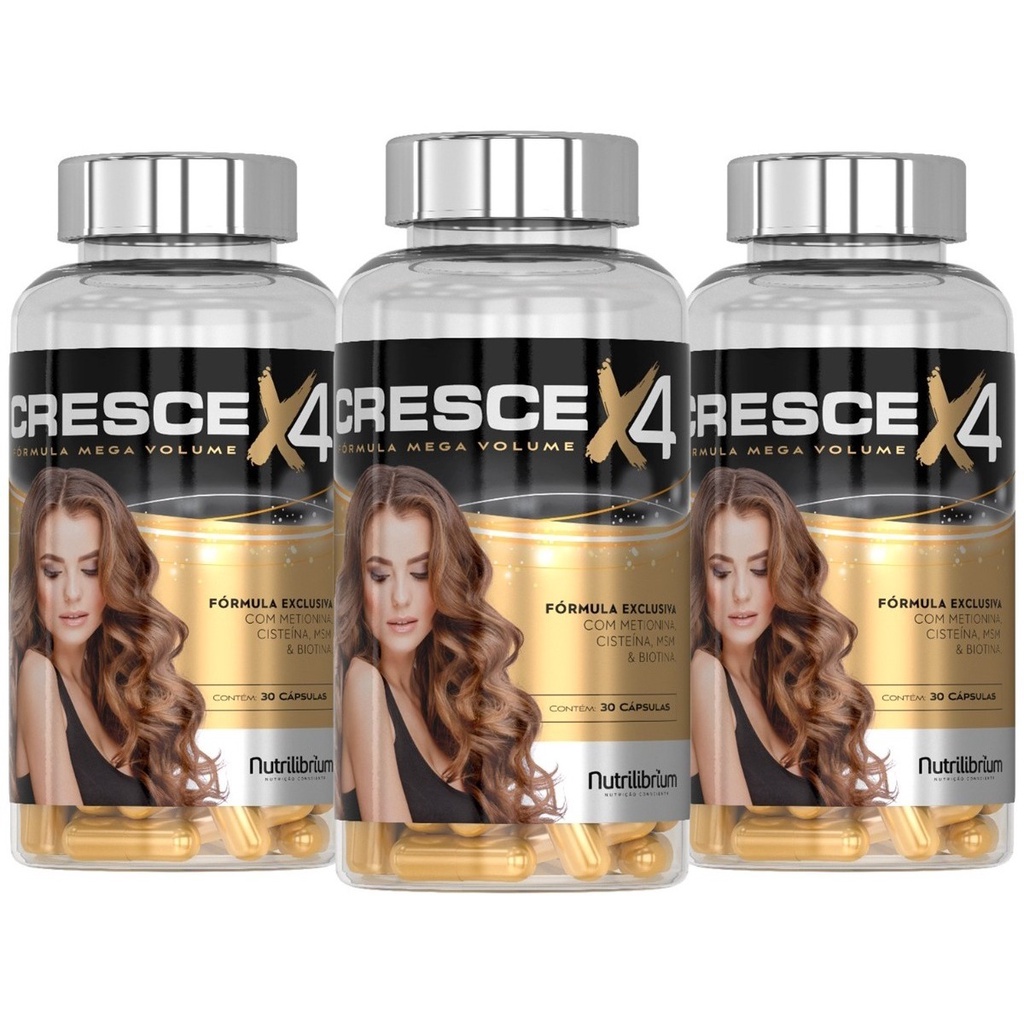 Kit 3x Cresce X4 Metionina Cisteína Biotina Cromo Zinco 90 Dias Nutrilibrium