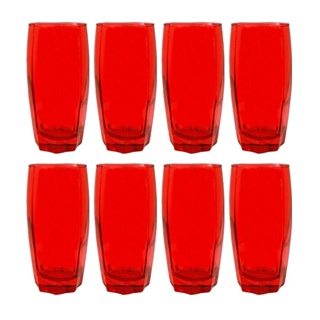 Jogo 18 Copos Chiques Vidro Quadrado 320ml Vermelho Luxo