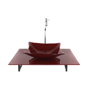 KIT CUBA DE VIDRO QUADRADA COM TAMPO 60CM VERMELHO CEREJA FULL E SUPORTE PRETO
