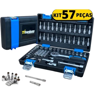 Jogo Kit Ferramenta De Soquete 57 Peças 1/4 Catraca Maleta Titanium