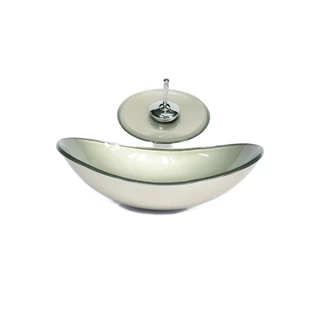 CUBA DE VIDRO OVAL 55CM CHAMPANHE VALVULA TORNEIRA CASCATA