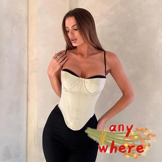 Em Qualquer Lugar-Mulheres Espartilho Camisole Básico Casual De Verão Contraste Cor Slim Fit Sleeveless Crop Tops Para Streetwear Clubwear