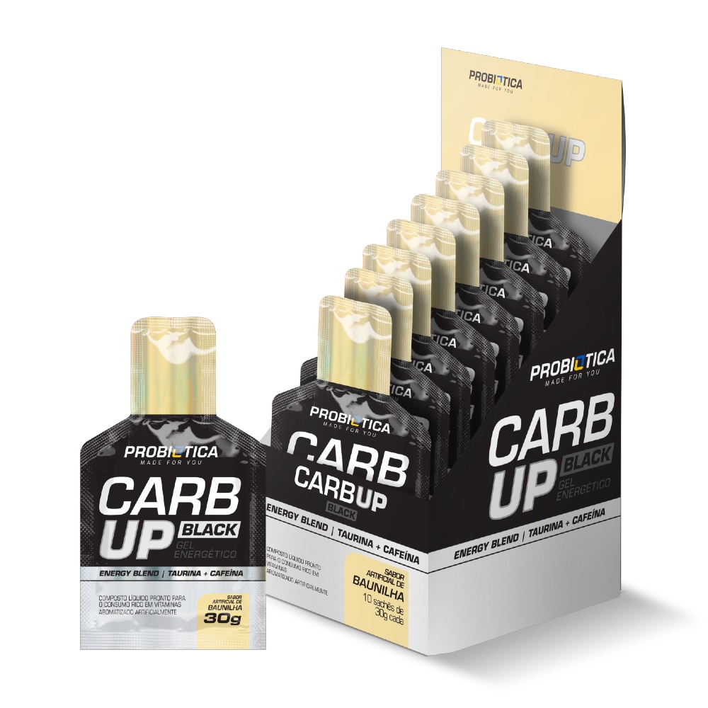 Carb Up Gel Black Baunilha com Cafeina Energetico em Gel Com 10 Sachês de 30g Probiótica