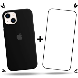 Kit 2em1 Capa + Pelicula 3D Para iPhone 14 Normal - Case Silicone Aveludada + Pelicula de Vidro 3D Full Cover