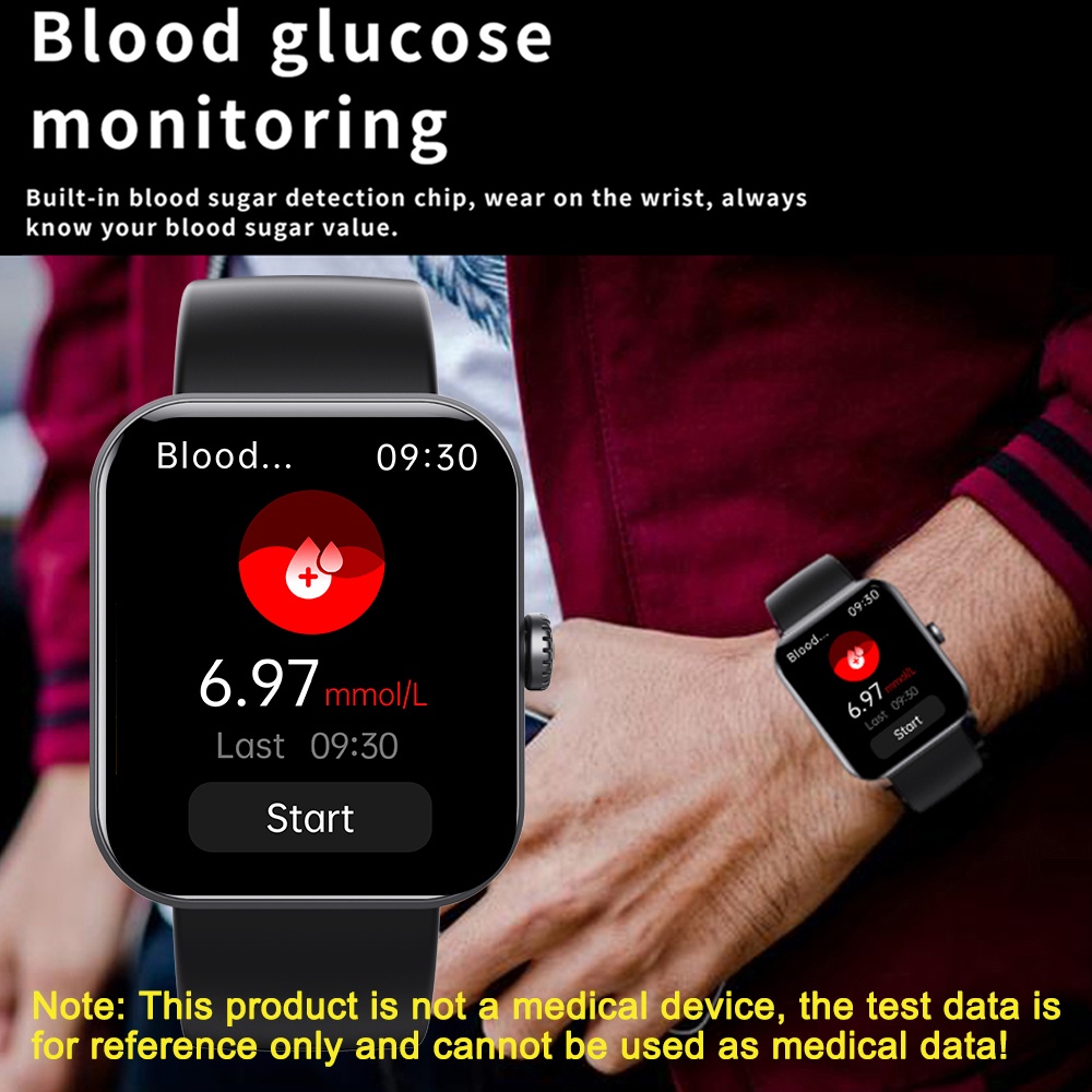 2023 Glicose No Sangue Açúcar Pressão De Oxigênio Relógio Esportivo Smartwatch Para Homens 1,91 Polegadas Tela Monitoramento Da Temperatura Corporal Mulheres