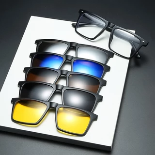 TR90 Óculos De Sol Magnéticos : Retrô 6 Em 1 Masculinos Com Lentes Intercambiáveis