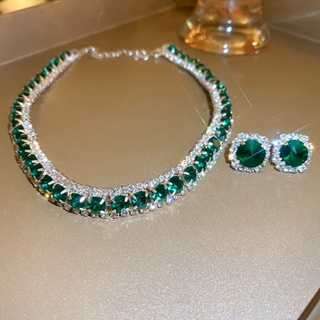 Colar De Luxo Brincos Conjuntos De Cristal Verde Casamentos Femininos Jóias De Noiva Acessórios