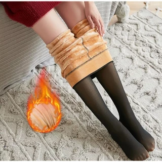 Meia-Calça Térmica Forrada Peluciada Translúcida de Lã Legging Grossa Inverno Quente Feminina