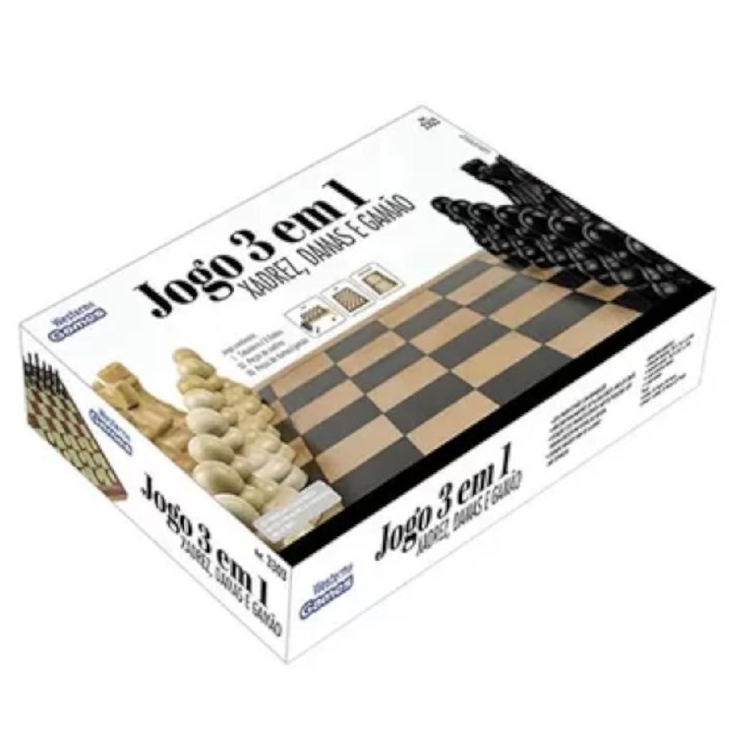 Conjunto de xadrez de madeira 3 em 1 gamão portátil viagem damas