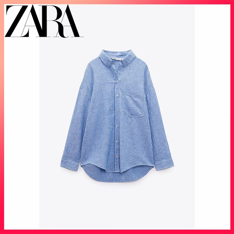ZARA Nova Camisa Feminina Com Mistura De Linho E Listras Soltas ...