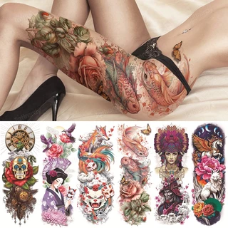 Adesivos Temporários De Tatuagem Para De Perna Tamanho Grande Manga De Braço Cheio Lobo Carpa De Raposa Peônia Flor Falsa Sexy Pintura Corporal