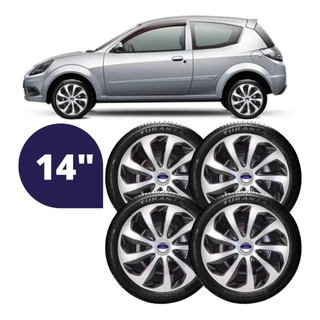 Jogo 4 Calota Velox Aro 14 Prata / Preta Ford Ka Fiesta