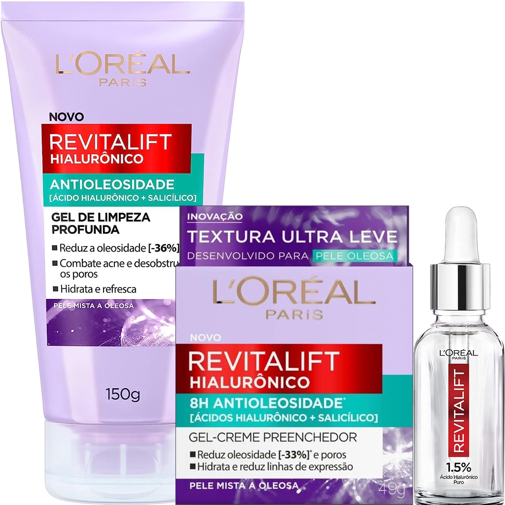 Kit Antioleosidade Para Pele Oleosa Creme Hidratante 49g Gel de Limpeza ...