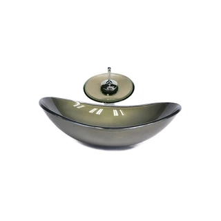 CUBA DE VIDRO OVAL 55CM OURO ENVELHECIDO VALVULA TORNEIRA CASCATA