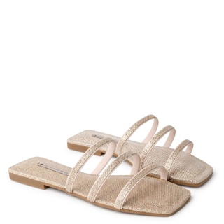 Rasteira Glitter Mini Sextavado Nude Baby Tiras