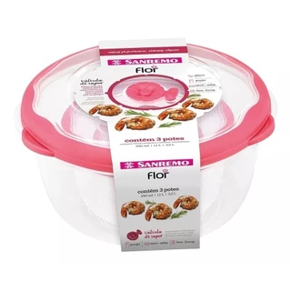 Conjunto 3 Potes Redondo Plástico 290ml 1,1l 3,2l Livre Bpa