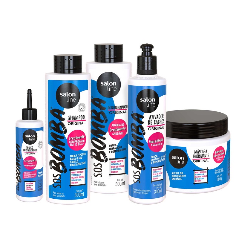 Kit Completo Crescimento Sos Bomba Original Salon Line Shampoo Condicionador Creme Mascara E 9891