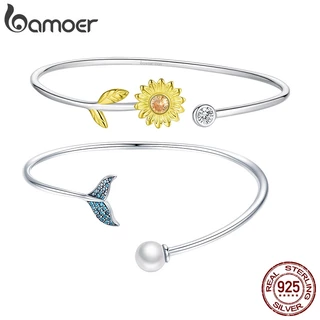 Pulseira Bamoer Bangle Bracelet 925 Prata Simples Flor Mulher Punho Aberto Jóias De Luxo SCB198 em Oferta na Shopee