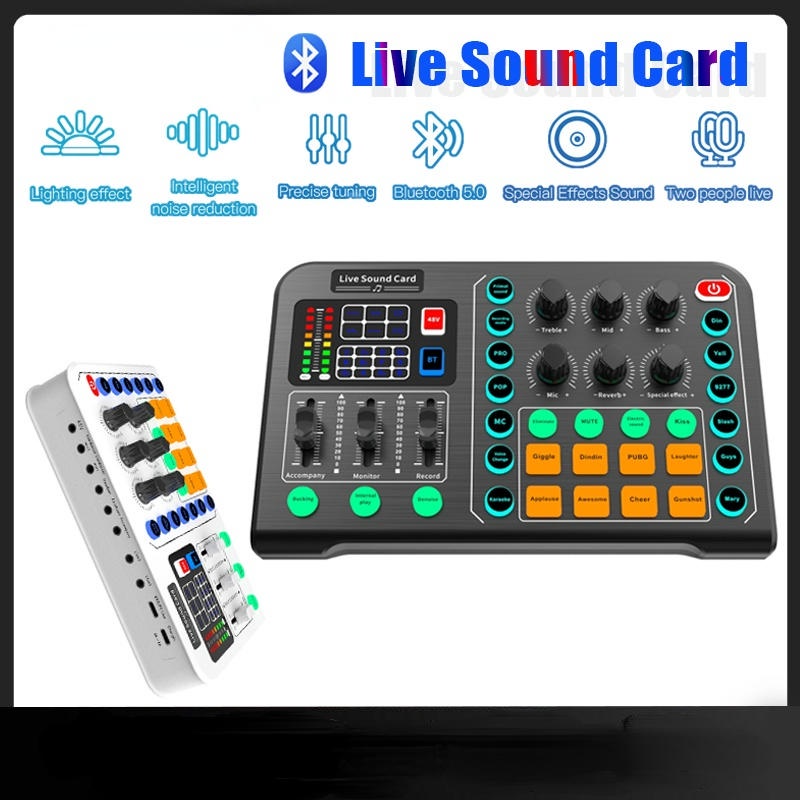 Placa De Som Ao Vivo 1800mAh Bluetooth RGB LED OTG Suporte De Transmissão De Ruído Misturador Externo 48V Microfone karaoke Gravação Doméstica KTV