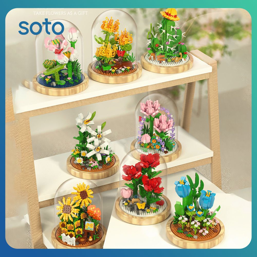 SOTO Lego Buquê De Flores Quebra-cabeça Blocos De Brinquedo Criatividade Cidade Cravo Rosa Girassol Tijolos De Construção DIY MOC Brinquedo De Montagem