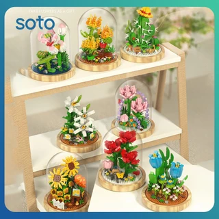 SOTO Lego Buquê De Flores Quebra-cabeça Blocos De Brinquedo Criatividade Cidade Cravo Rosa Girassol Tijolos De Construção DIY MOC Brinquedo De Montagem