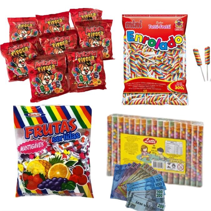 Kit Doce Aniversário Infantil 50 Sacolinhas Surpresa Guloseimas Festa