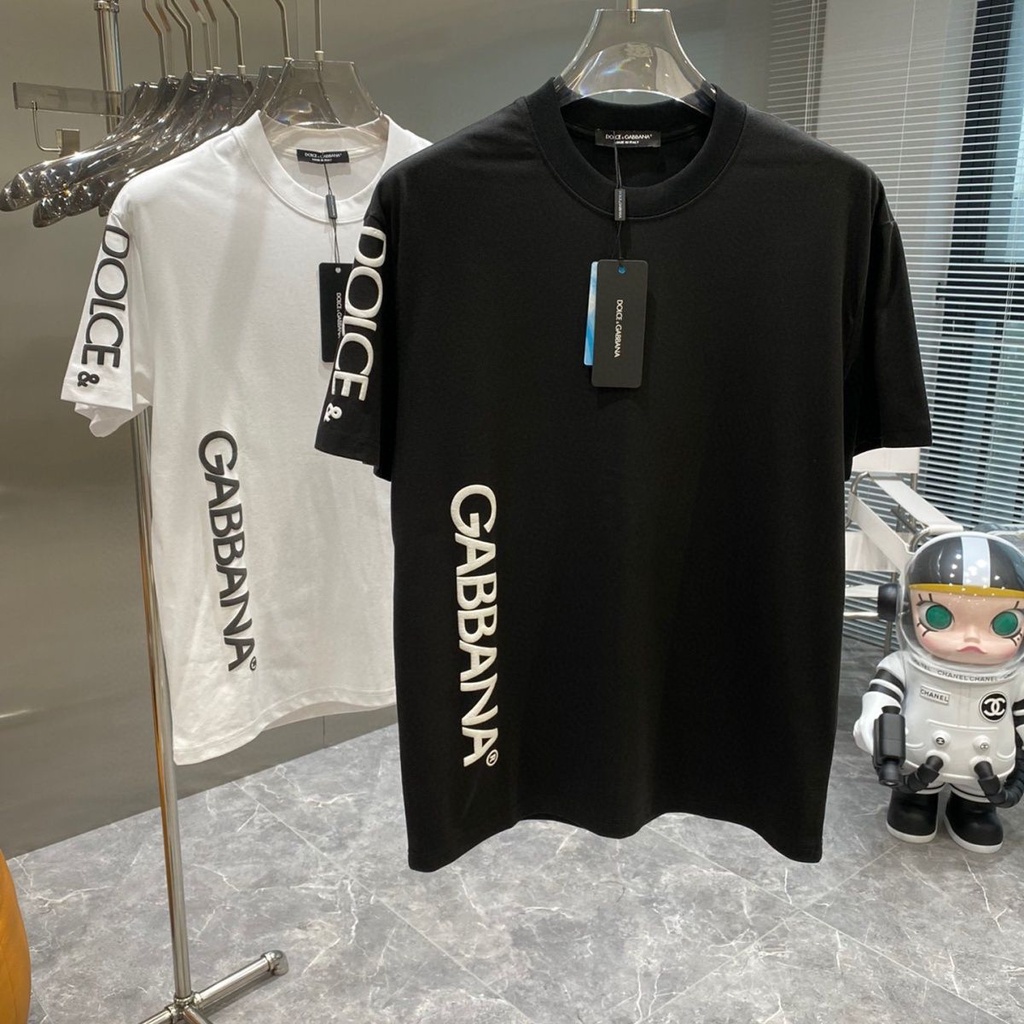 Masculino E Feminino Mesmo Casal Topo DG Moda Casual Esportes Puro Algodão Respirável Lado Logotipo Impressão Grande Manga Curta Camiseta