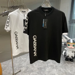 Masculino E Feminino Mesmo Casal Topo DG Moda Casual Esportes Puro Algodão Respirável Lado Logotipo Impressão Grande Manga Curta Camiseta