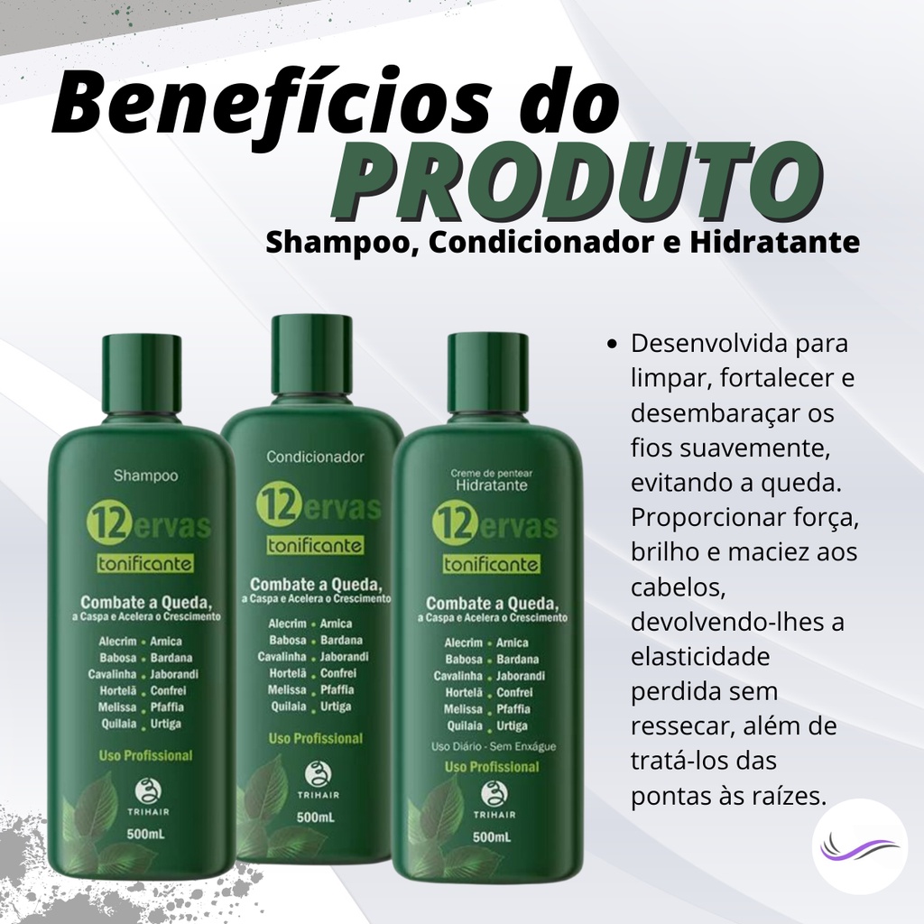 Kit Shampoo + Cond +Hidratante Profissional 12 Ervas Trihair | Shopee ...