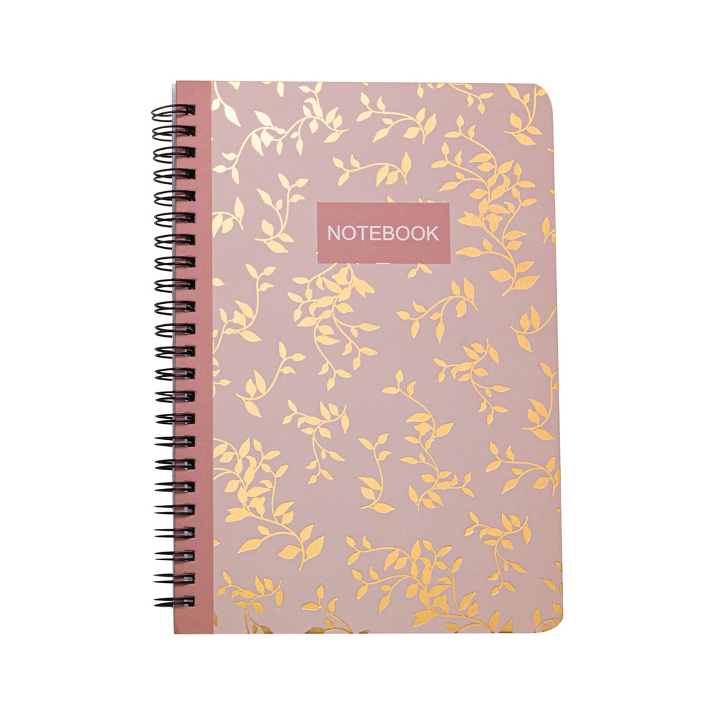 Caderno A5 Espiral Rose Com Folhas Dourada | Shopee Brasil