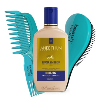 Kit Creme De Silicone 250ml Aneethun + Kit Escovas e Pentes