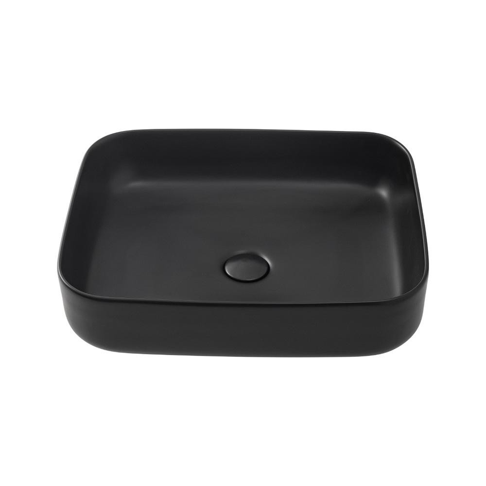 Cuba De Apoio Para Banheiro Retangular Slim Louça Cerâmica 50,5 cm Fluorita Pingoo - Preto Fosco