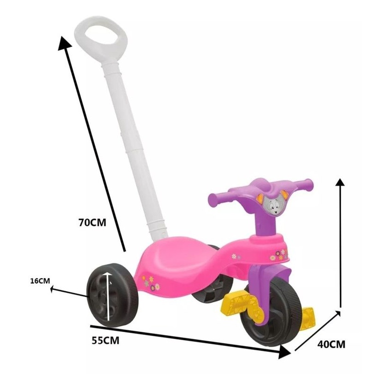 Triciclo Infantil Kemotoka Baby Dog C/ Haste Removível Proteção Lateral  Pedal Apoio p/ os Pés Chave que gira Motoca Menino Menina Suporta até 25kg  - Kendy - Velotrol e Triciclo a Pedal 